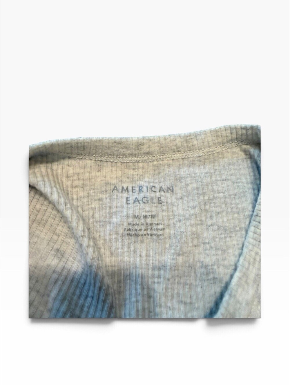 American Eagle Gray Ribbed Knit Crew Neck Short Sleeve Women's T-Shirt M - Picture 3 of 3